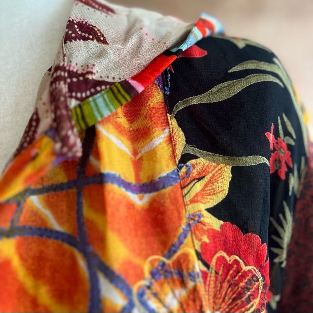 Chico’s Jacket Orange Multi Patchwork Hooded Embr… - image 5